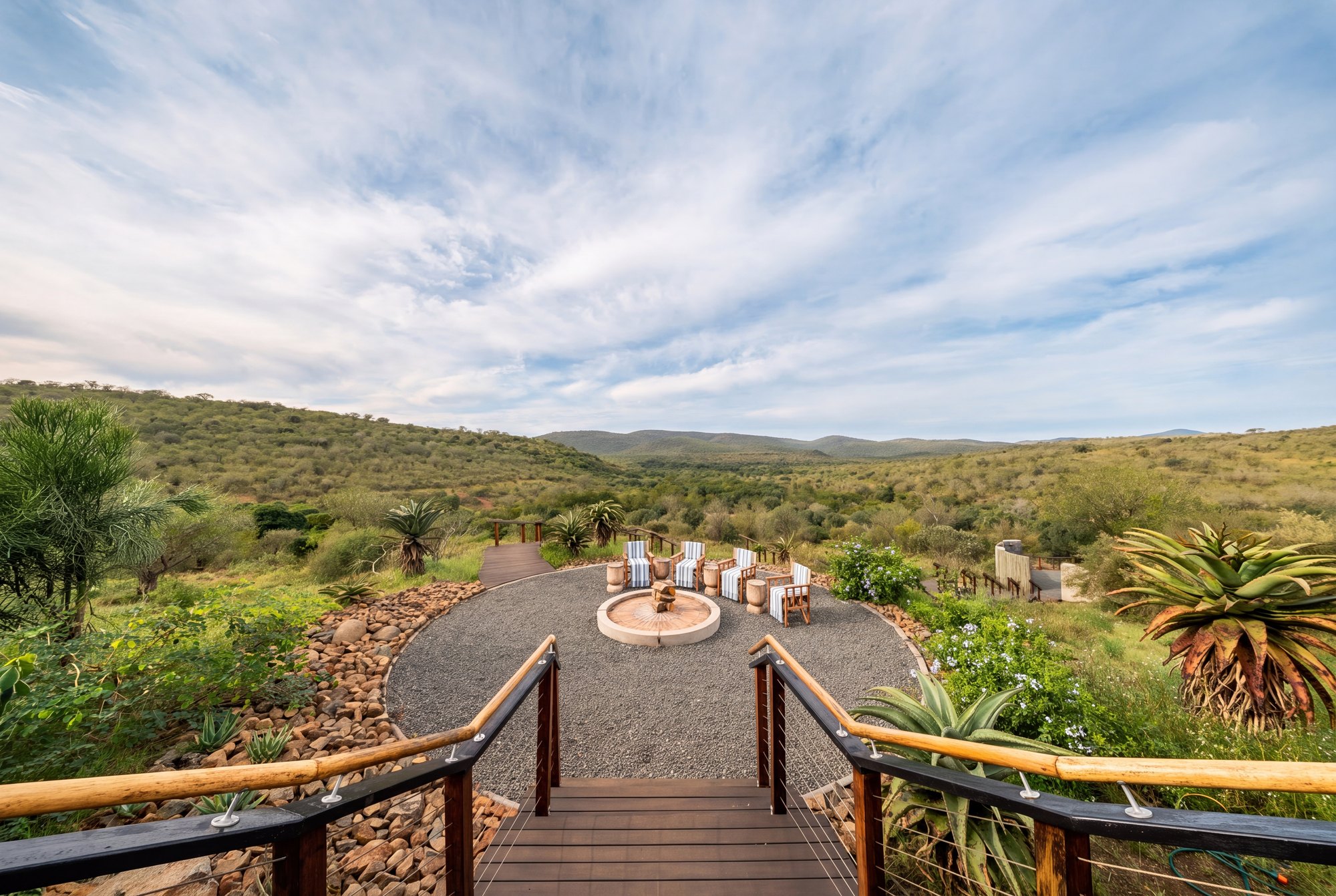 The boma firepit deck under a wide Zululand sky