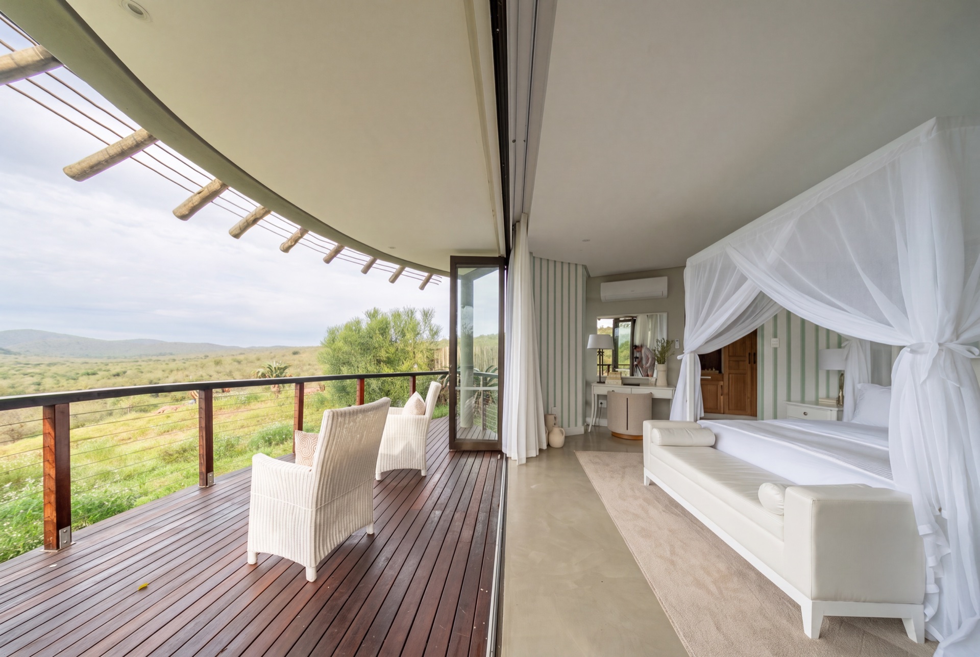Freestanding bath on the private deck above the reserve