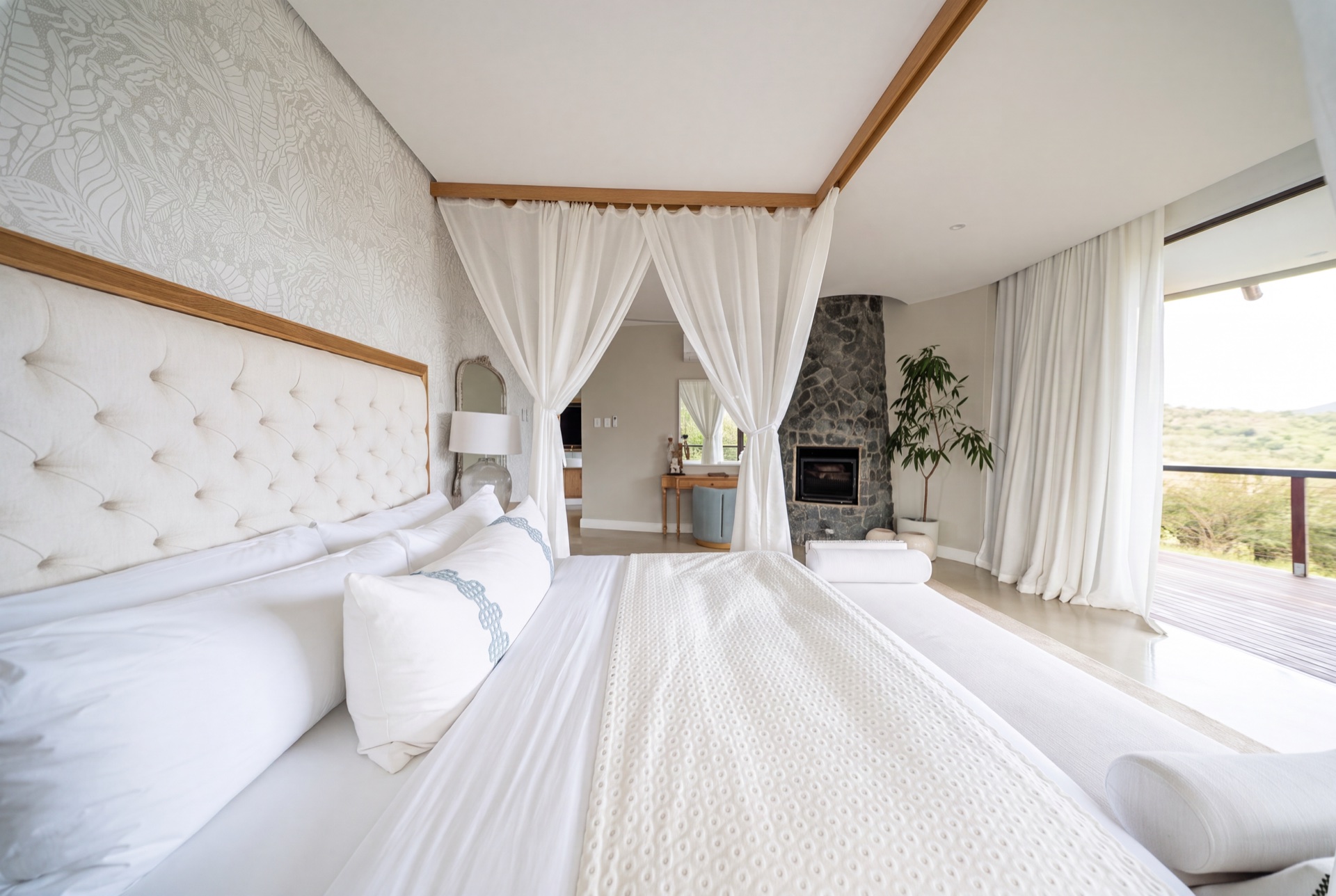 Upholstered bedroom suite with fireplace